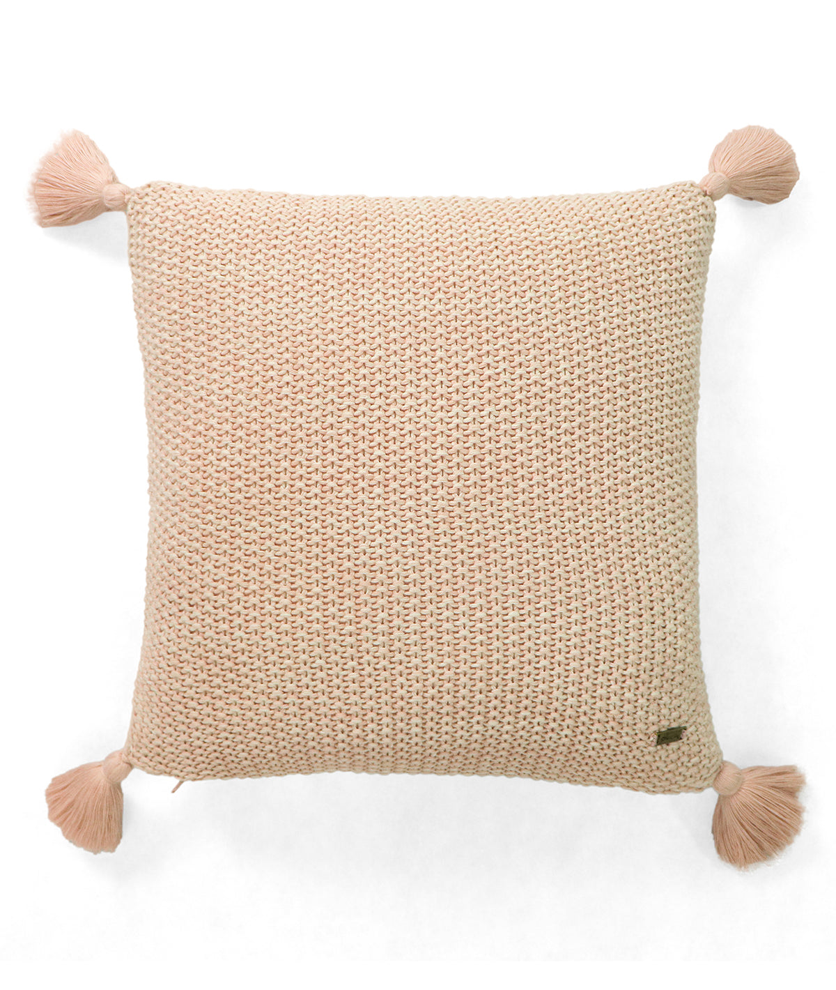 Moss Knit Cotton Knitted Decorative Cushion Cover (Pearl Pink & Natural) (16" X 16")