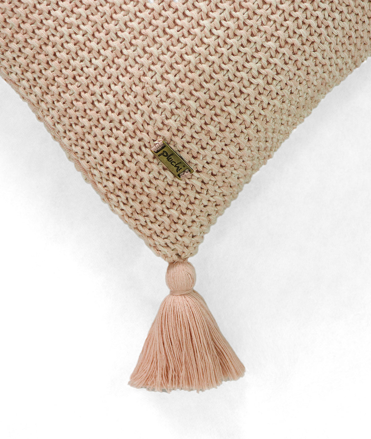 Moss Knit Cotton Knitted Decorative Cushion Cover (Pearl Pink & Natural) (16" X 16")