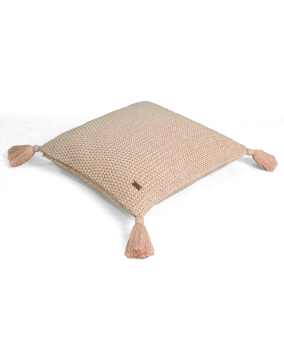 Moss Knit Cotton Knitted Decorative Cushion Cover (Pearl Pink & Natural) (16" X 16")