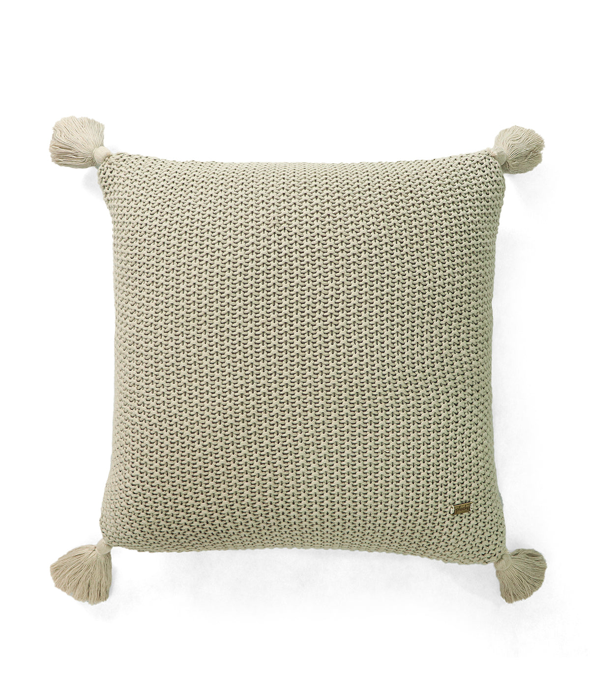 Moss Knit Cotton Knitted Decorative Cushion Cover (Pale Whisper) (16" X 16")