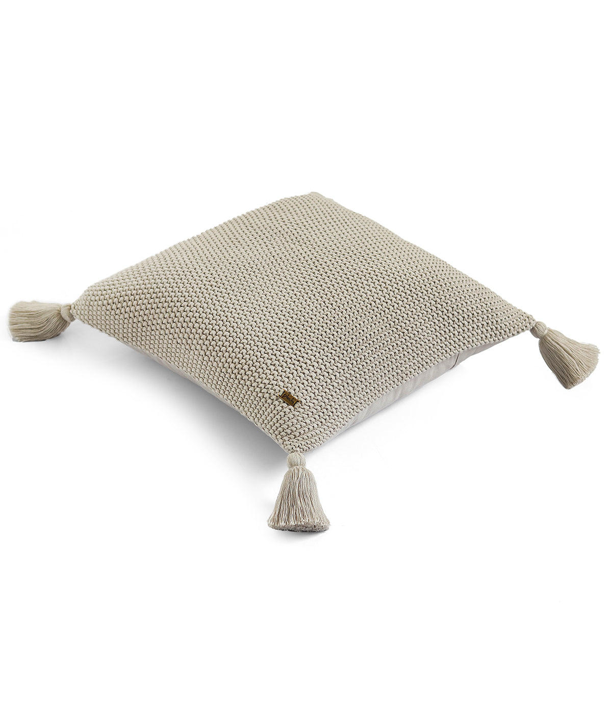 Moss Knit Cotton Knitted Decorative Cushion Cover (Pale Whisper) (16" X 16")