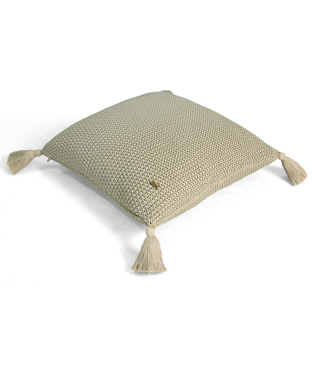 Moss Knit Cotton Knitted Decorative Cushion Cover (Pale Whisper) (16" X 16")