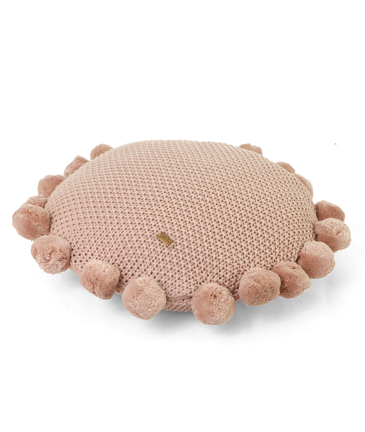 Pom Pom Crepe Cotton Knitted Decorative 16 Inches Dia Cushion Cover
