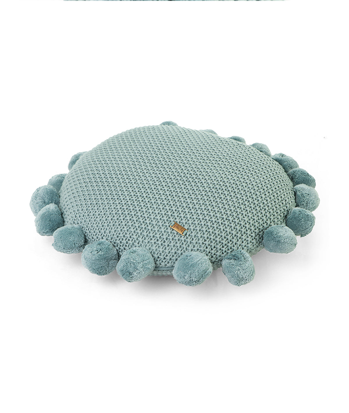 Pom Pom Cotton Knitted Decorative Cushion Cover with Filler (16 Inches Dia)