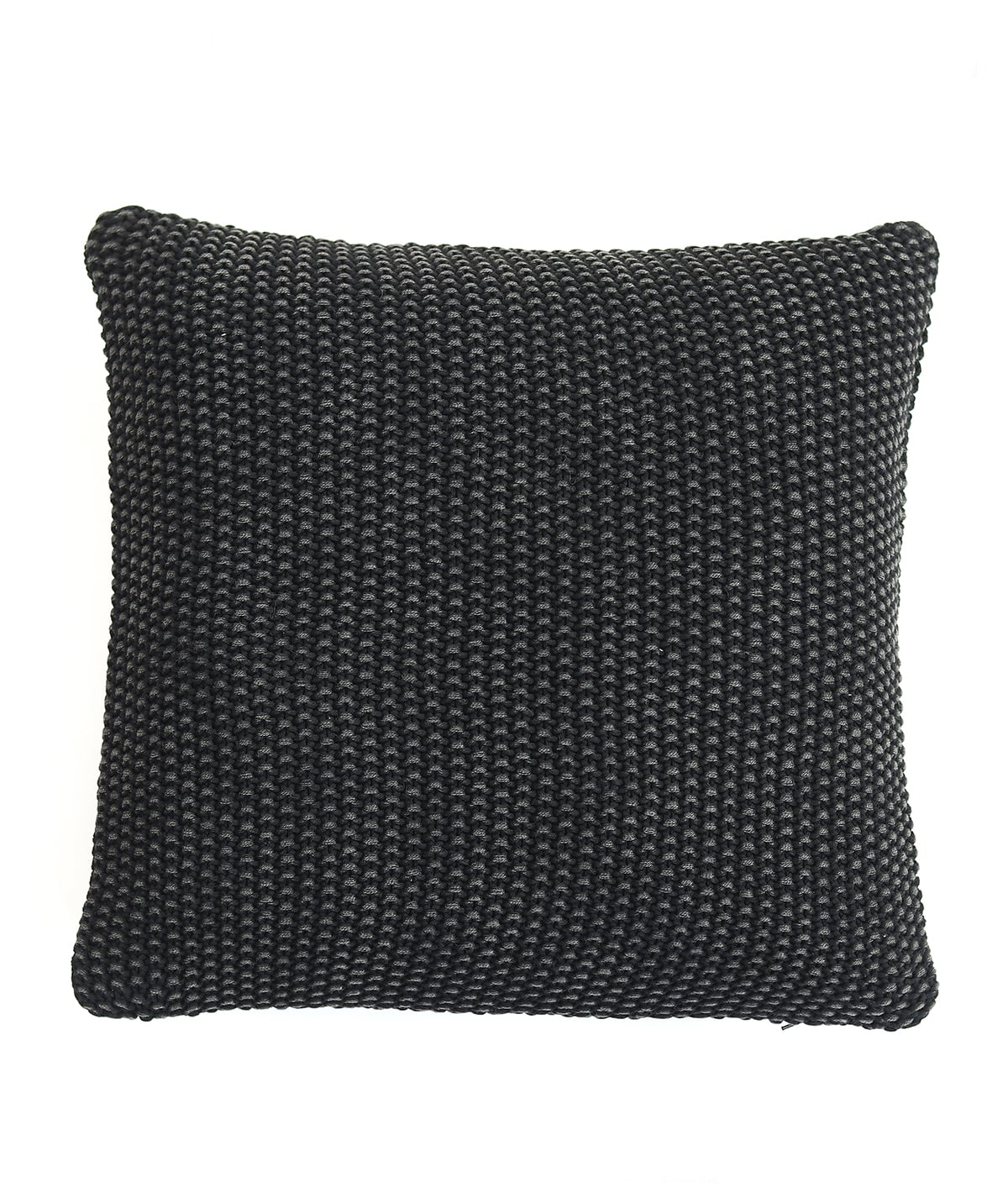 Knitted Purl Black Cotton Knitted Decorative 16 X 16 Inches Cushion Cover