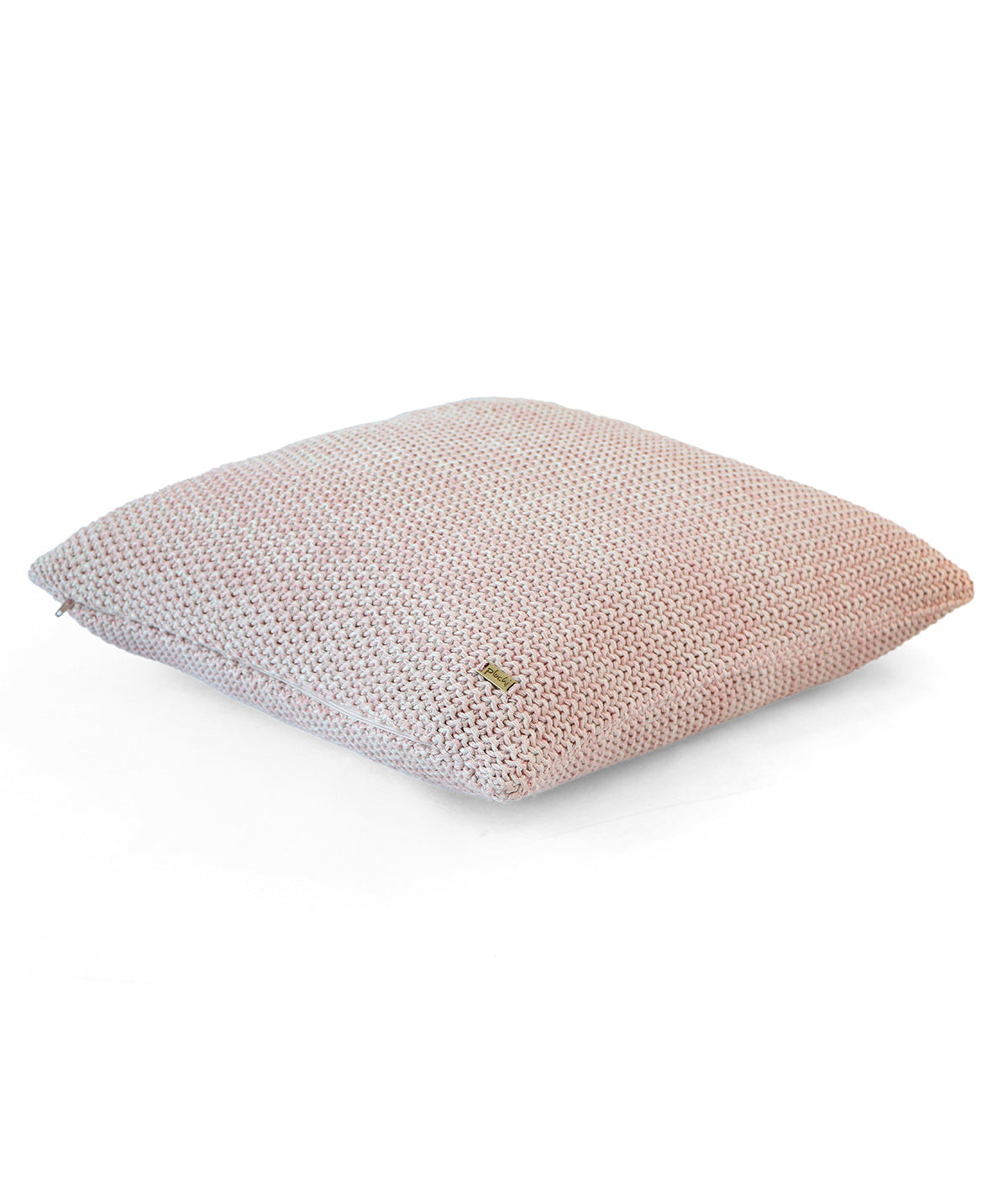 Moss Marld Pale Pink & Beige Melange Cotton Knitted Decorative 16 X 16 Inches Cushion Cover