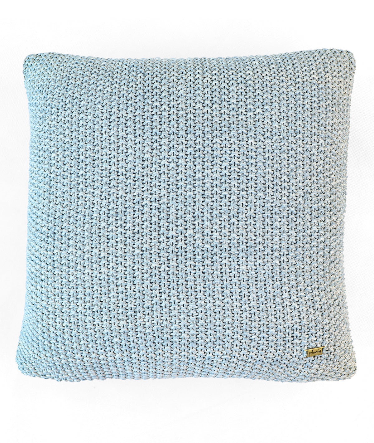 Moss Marld Alise Blue & Vanilla Grey Melange Cotton Knitted Decorative 16 X 16 Inches Cushion Cover