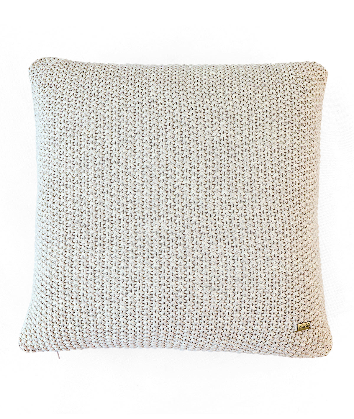 Moss Marld Natural Melange & Pale Whisper Cotton Knitted Decorative 16 X 16 Inches Cushion Cover