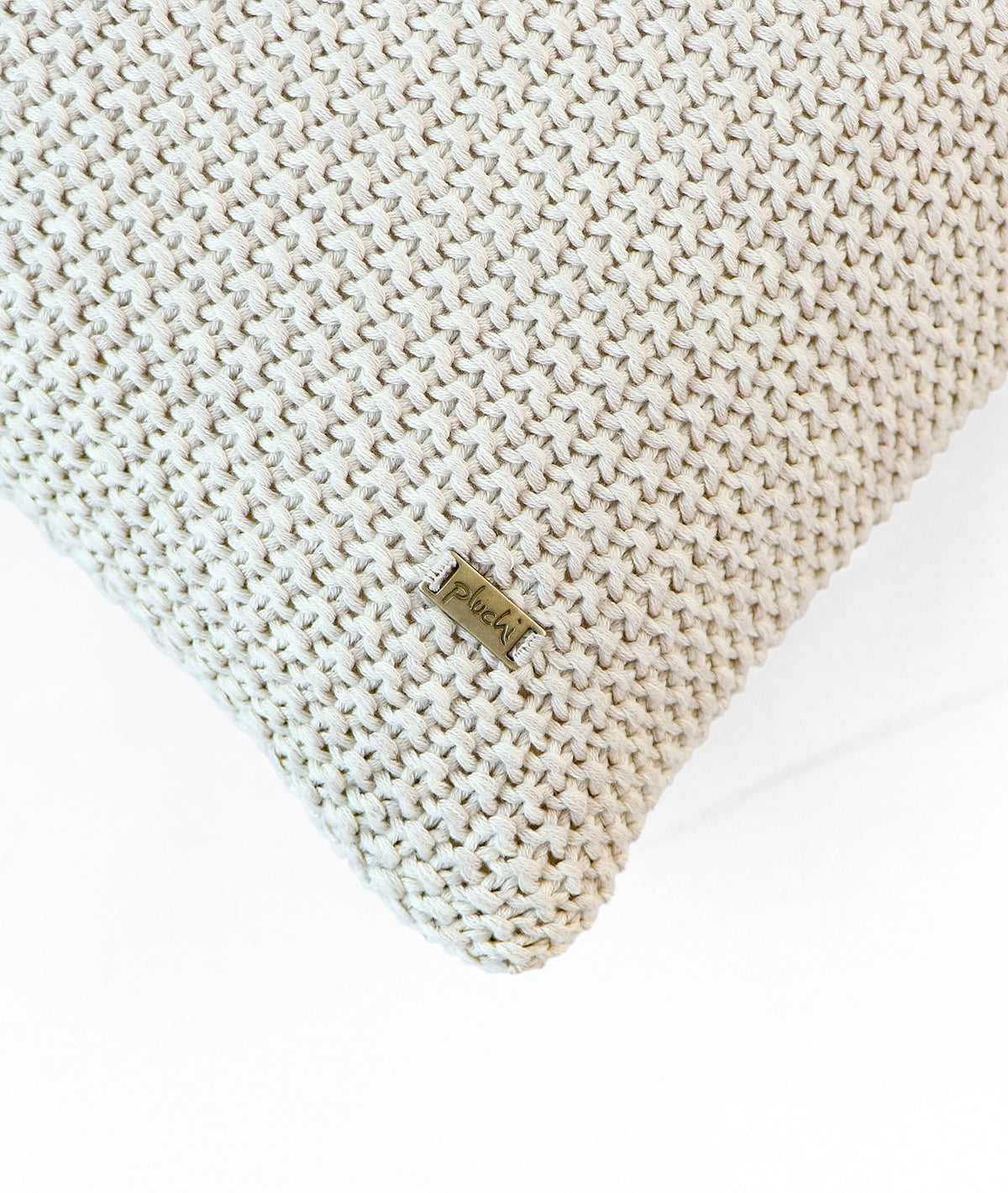 Moss Marld Natural Melange & Pale Whisper Cotton Knitted Decorative 16 X 16 Inches Cushion Cover