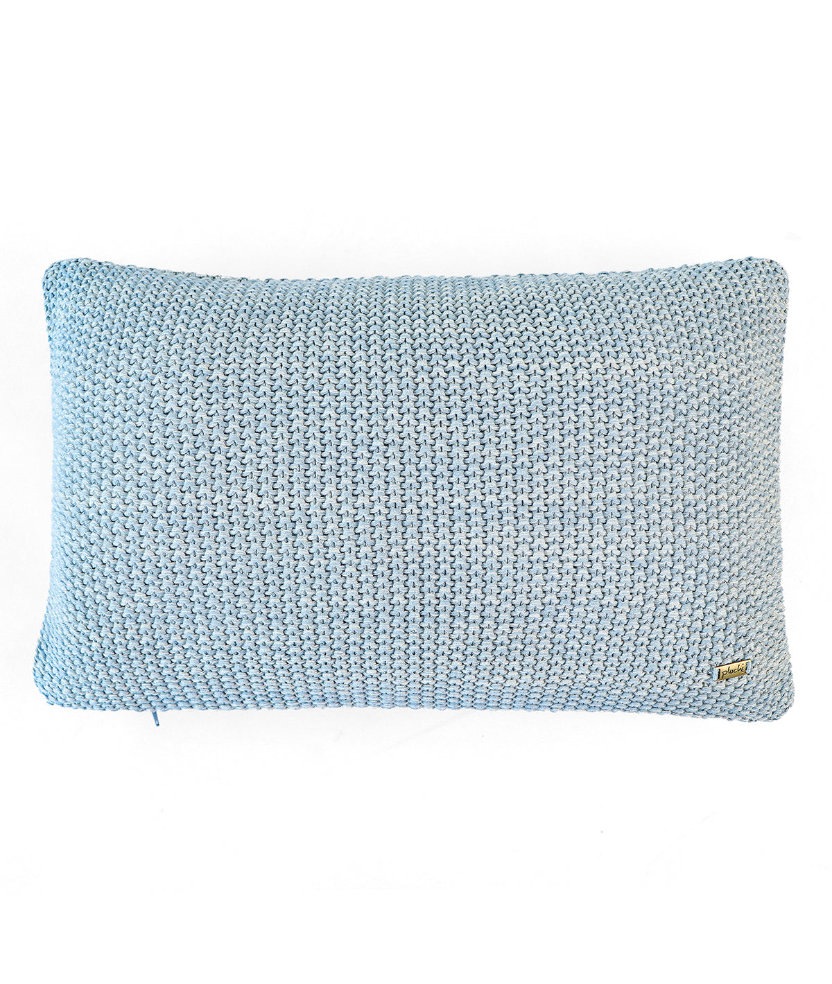 Moss Marld Alise Blue & Vanilla Grey Melange Cotton Knitted Decorative 12 X 20 Inches Cushion Cover