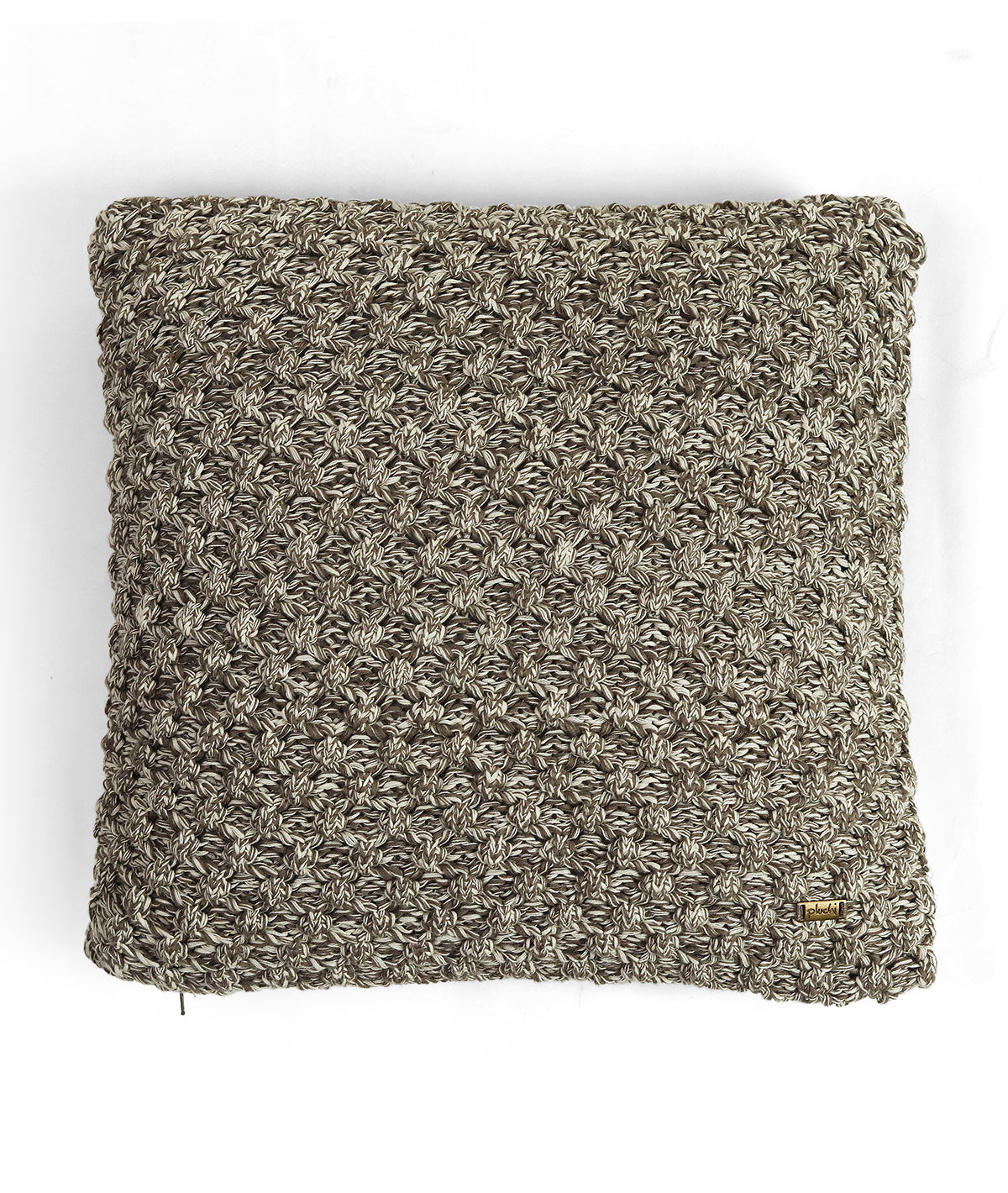 Popcorn Dark Pewter & Natural Cotton Knitted Decorative 16 X 16 Inches Cushion Cover