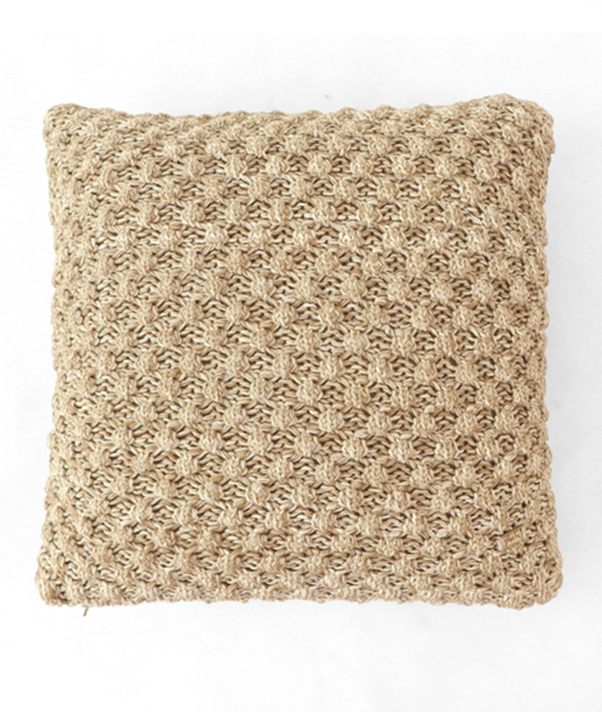 Popcorn Khaki & Natural Cotton Knitted Decorative 16 X 16 Inches Cushion Cover