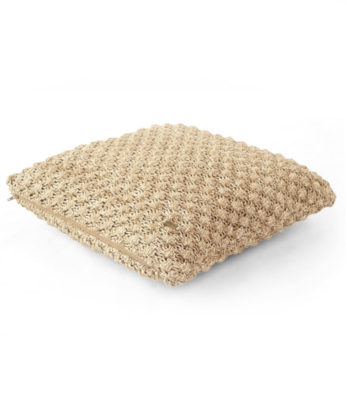 Popcorn Khaki & Natural Cotton Knitted Decorative 16 X 16 Inches Cushion Cover