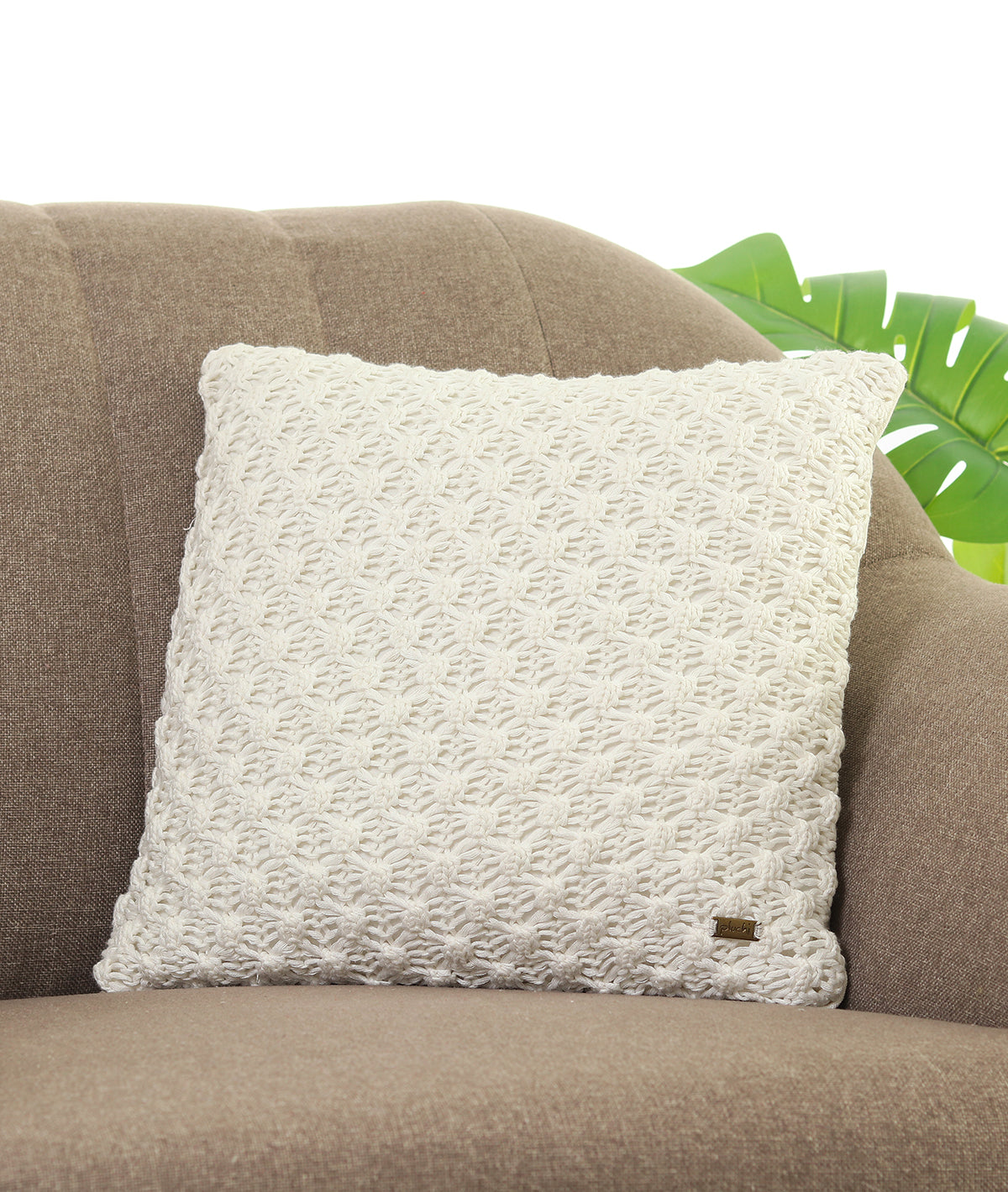 Popcorn Ivory Cotton Knitted Decorative 16 X 16 Inches Cushion Cover