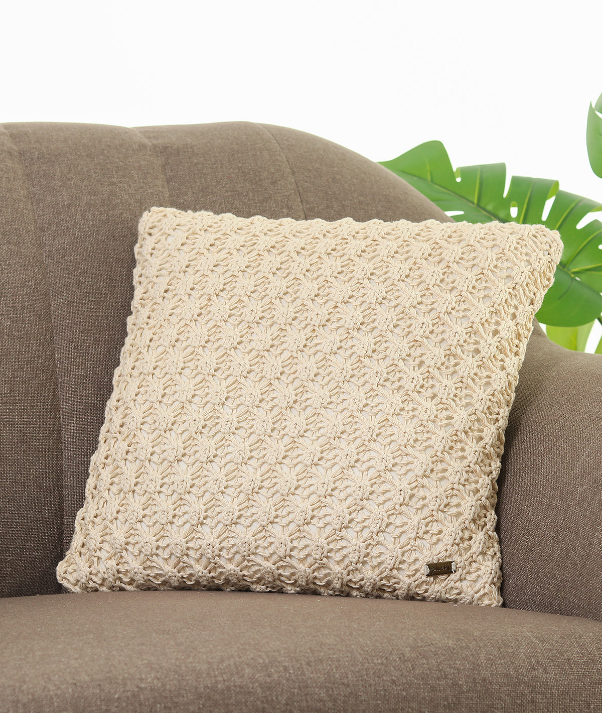Popcorn Natural Cotton Knitted Decorative 16 X 16 Inches Cushion Cover