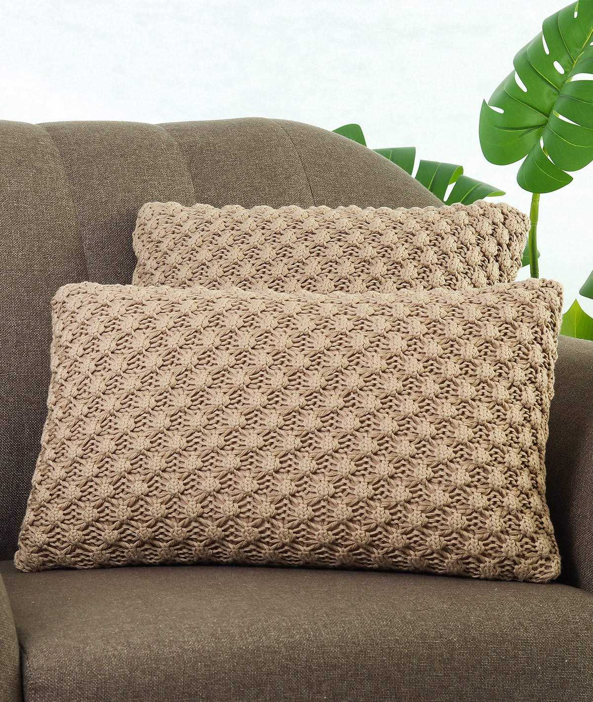 Popcorn Knit Linen Cotton Knitted Decorative 16 X 16 Inches Cushion Cover