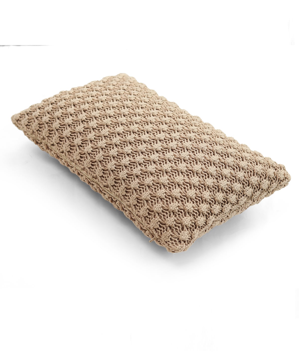 Popcorn Knit Light Beige Melange Cotton Knitted Decorative 12 X 20 Inches Cushion Cover