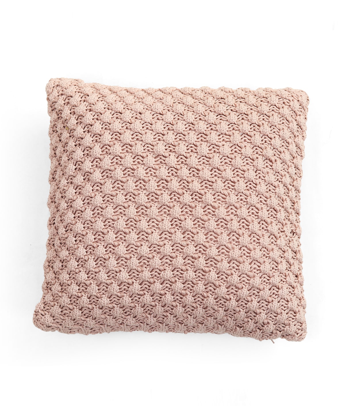 Popcorn Knit Cameo Pink Cotton Knitted Decorative 16 X 16 Inches Cushion Cover