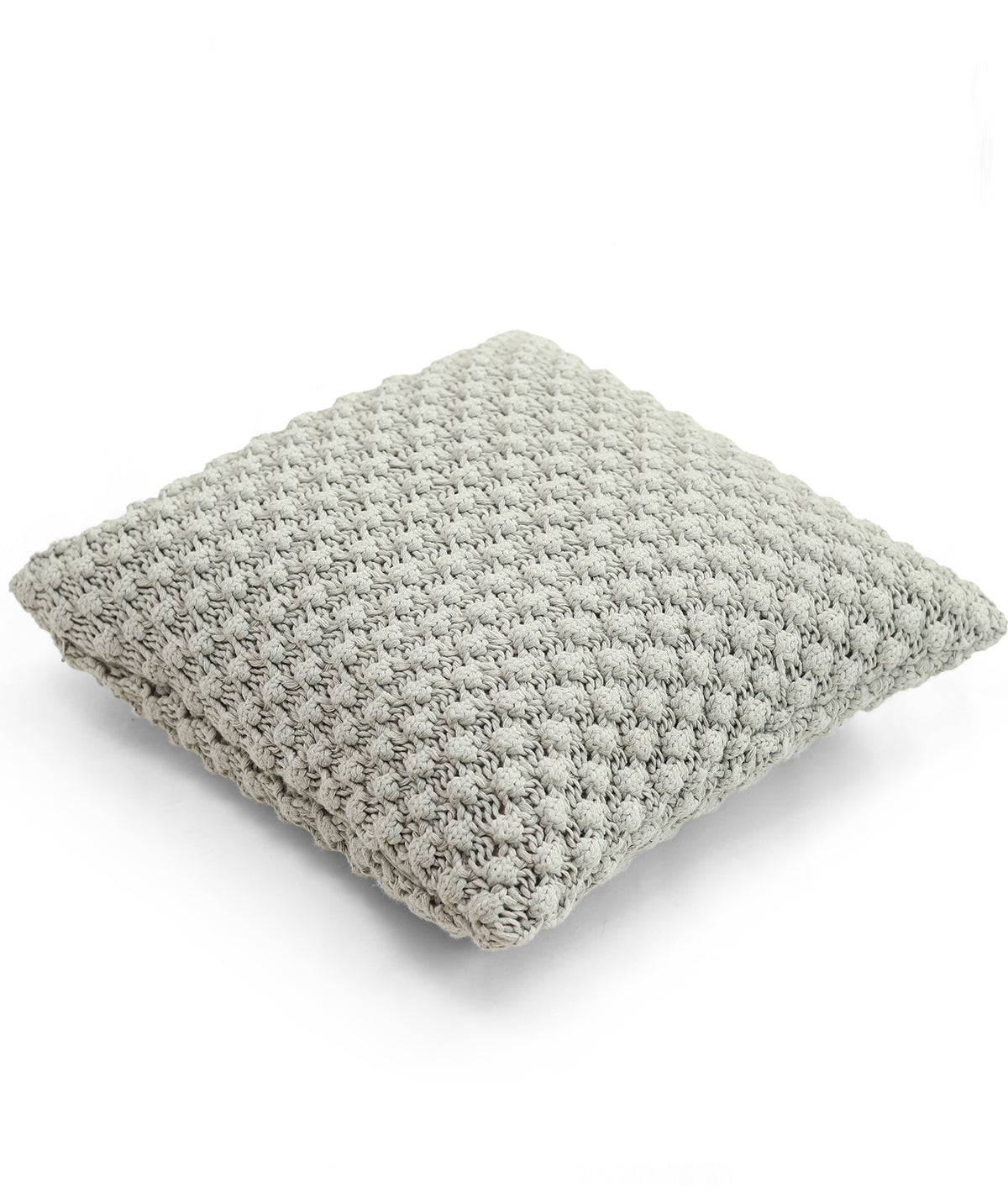 Popcorn Knit Vanilla Grey Melange Pink Cotton Knitted Decorative 16 X 16 Inches Cushion Cover