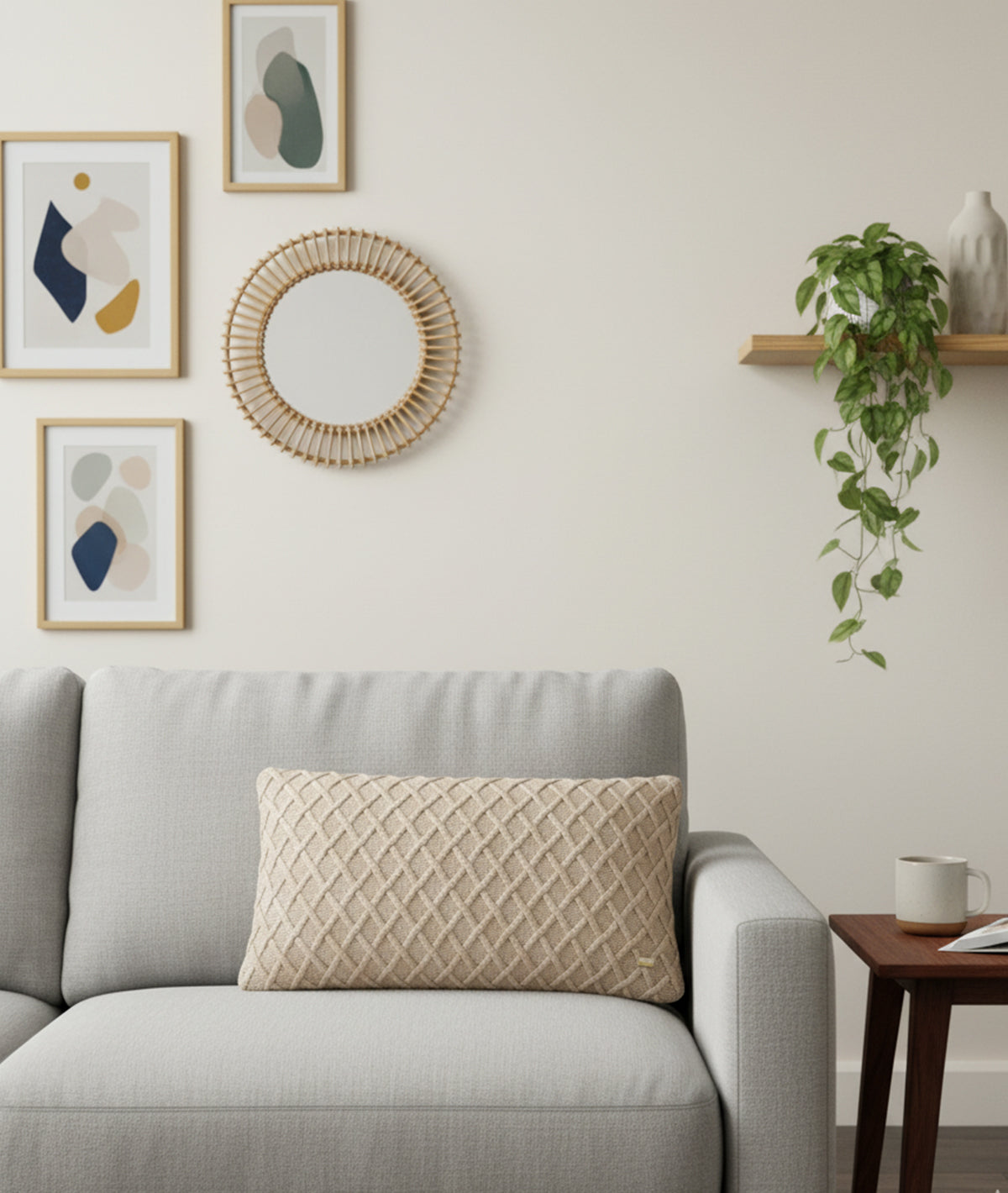 Crest Linen Cotton Knitted Decorative 12 X 20 Inches Cushion Cover