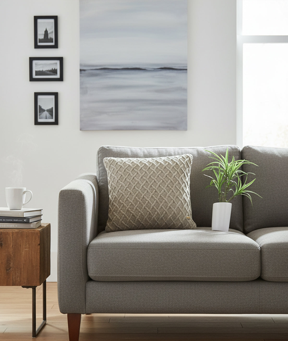 Crest Oatmeal Cotton Knitted Decorative 16 X 16 Inches Cushion Cover