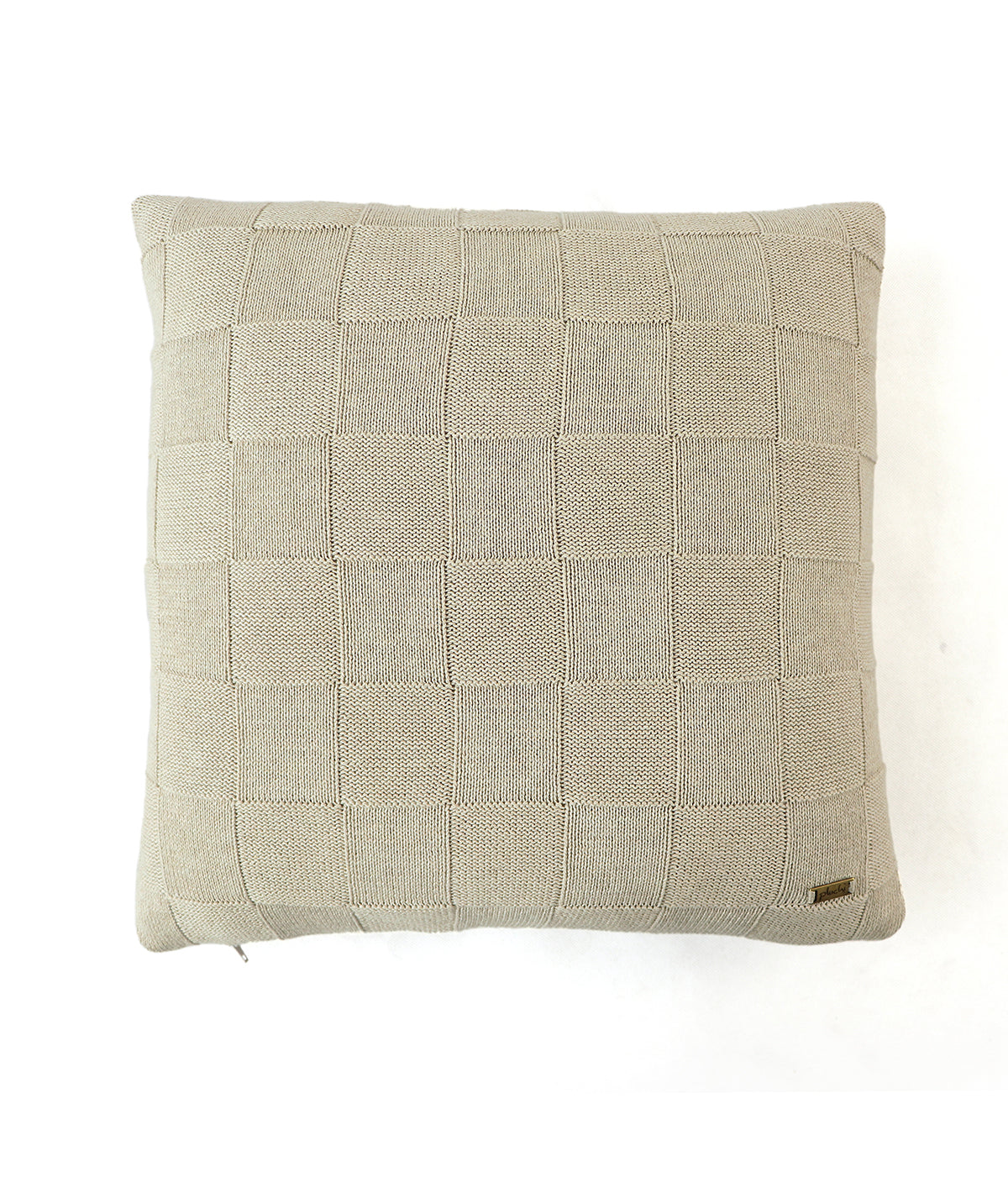 Square Check Cotton Knitted Decorative Beige Color 16 x 16 Inches Cushion Cover