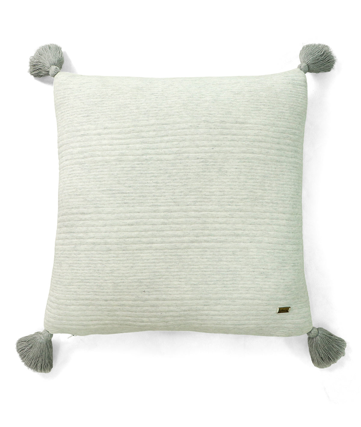 Streak White Milange Cotton Knitted Quilted Cushion with Tassels 18 X 18 Inches Cushion Cover