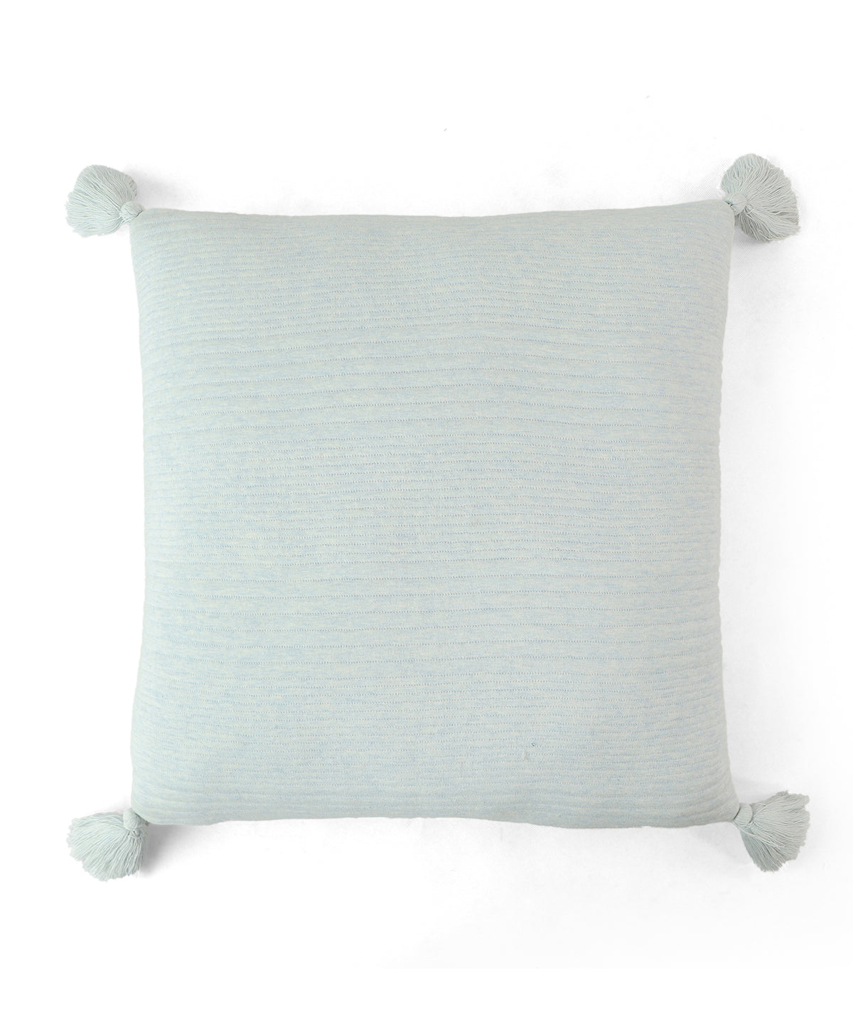 Streak Blue Milange Cotton Knitted Quilted Cushion with Tassels 18 X 18 Inches Cushion Cover