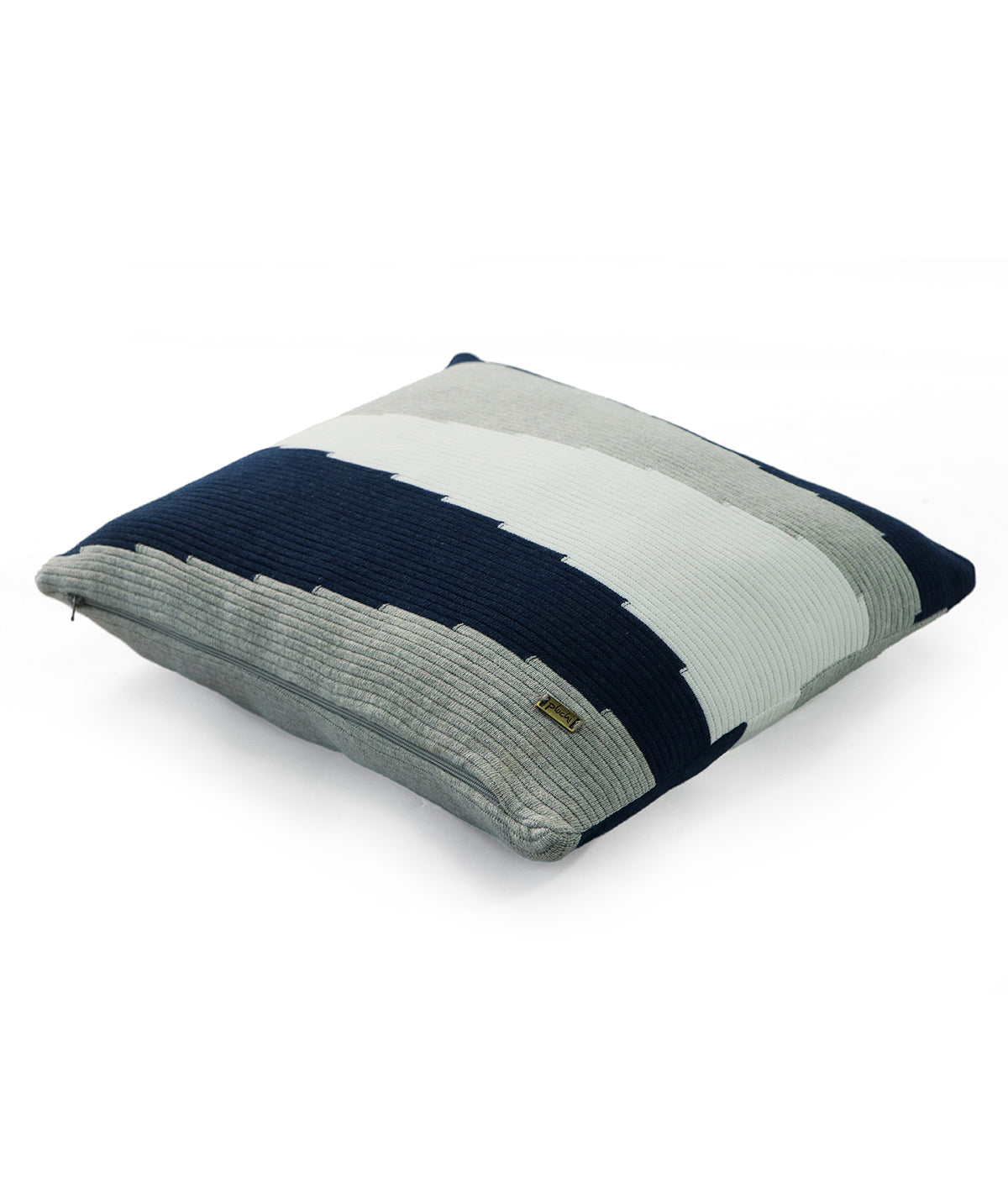 Maverick Navy Melange, Vanilla Grey Melange & Ivory Cotton Knitted Decorative 16 X 16 Inches Cushion Cover