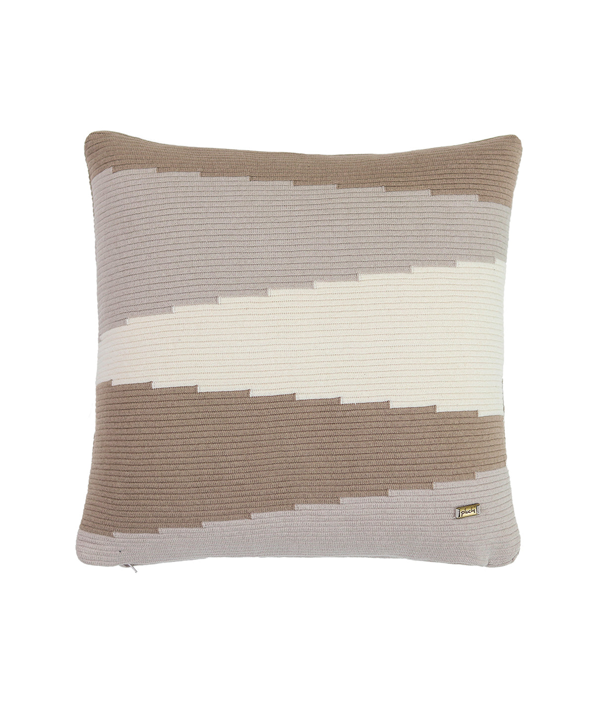 Color Block Stone, Pale Whisper & Natural Cotton Knitted Decorative 16 X 16 Inches Cushion Cover