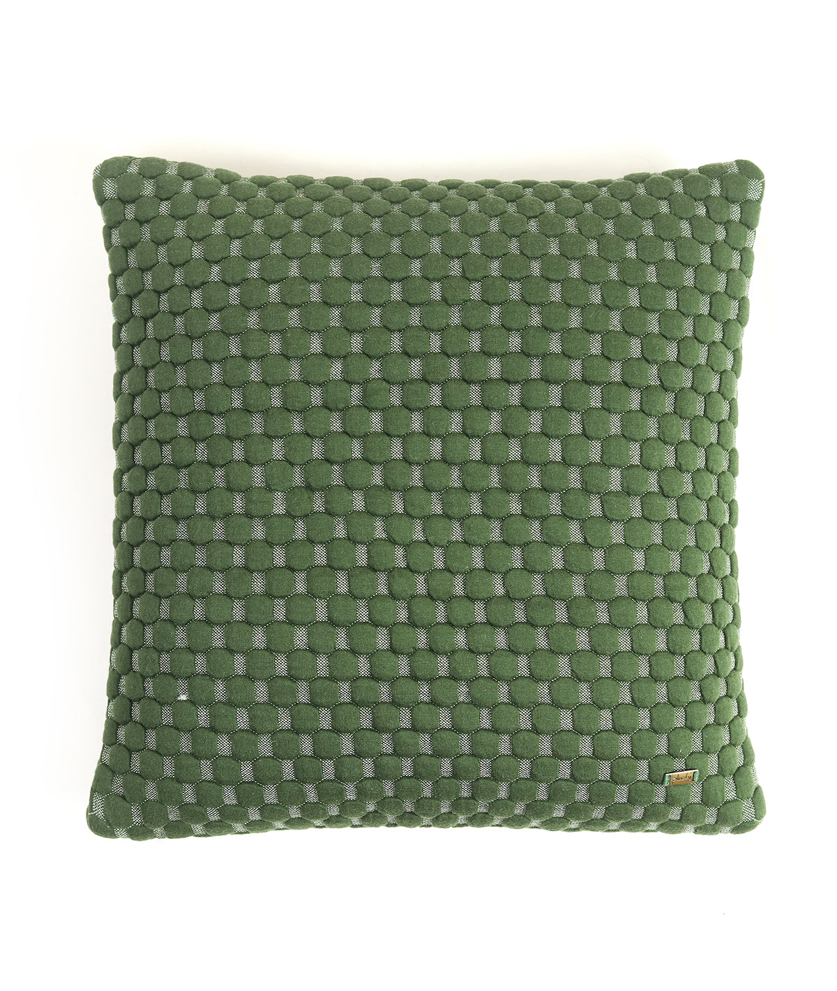 Bubbles Green & Natural Quilted Cotton Knitted Decorative 18 X 18 Inches Cushion Cover