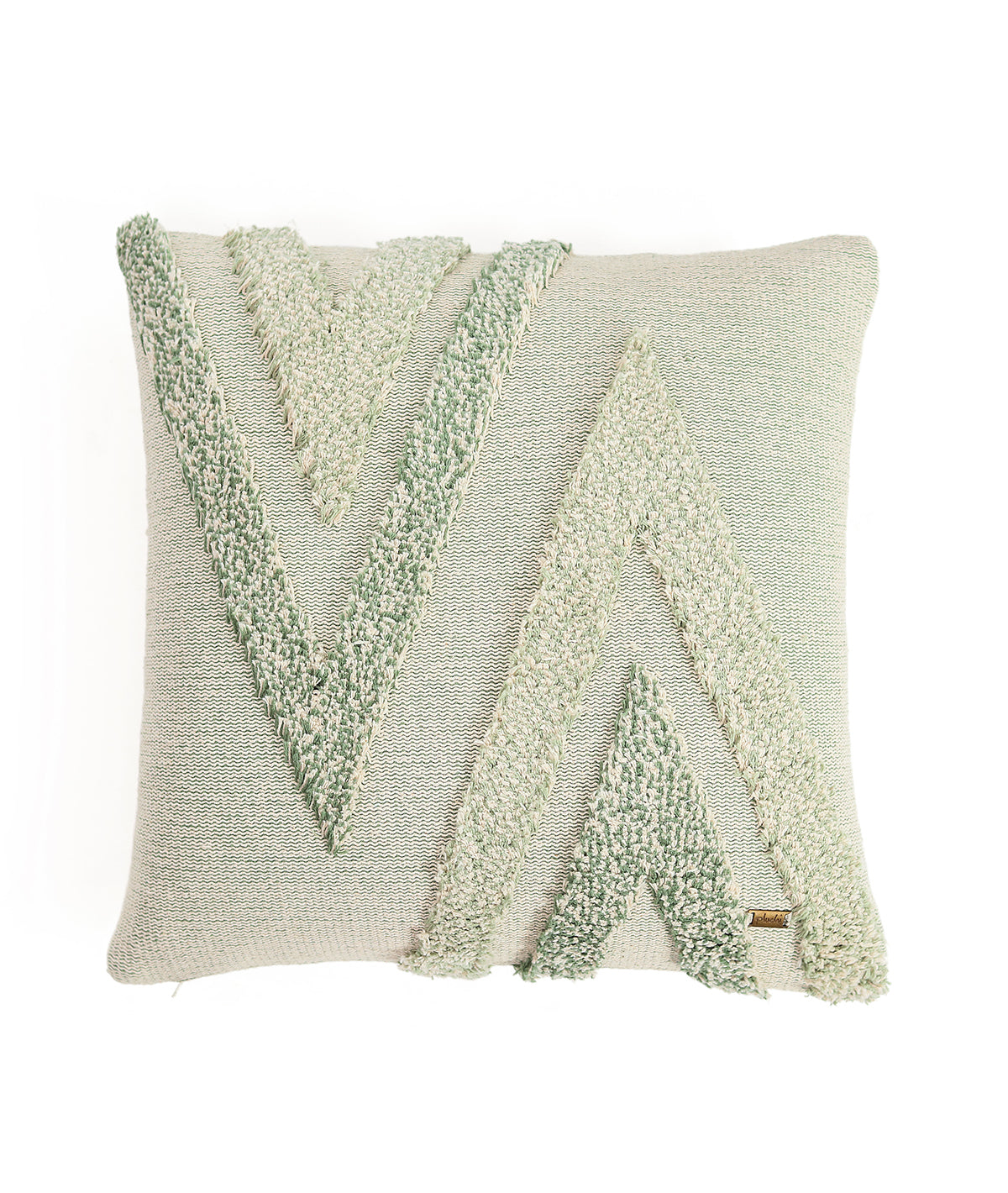 Arrowhead Cotton Knitted Decorative Tufted Cushion Cover (Green & Natural)