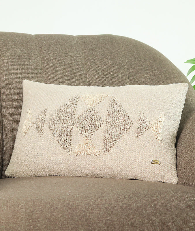 Argyle Cotton Knitted Decorative Cushion Cover (Stone & Natural)