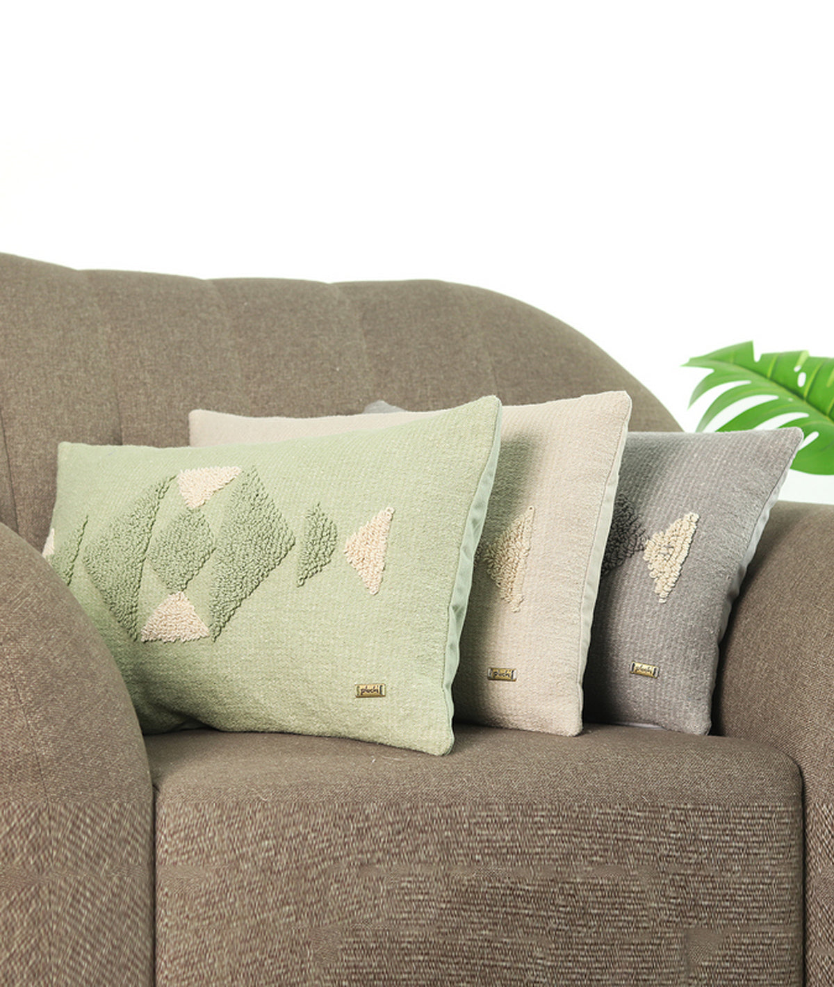 Argyle Cotton Knitted Decorative Cushion Cover (Stone & Natural)