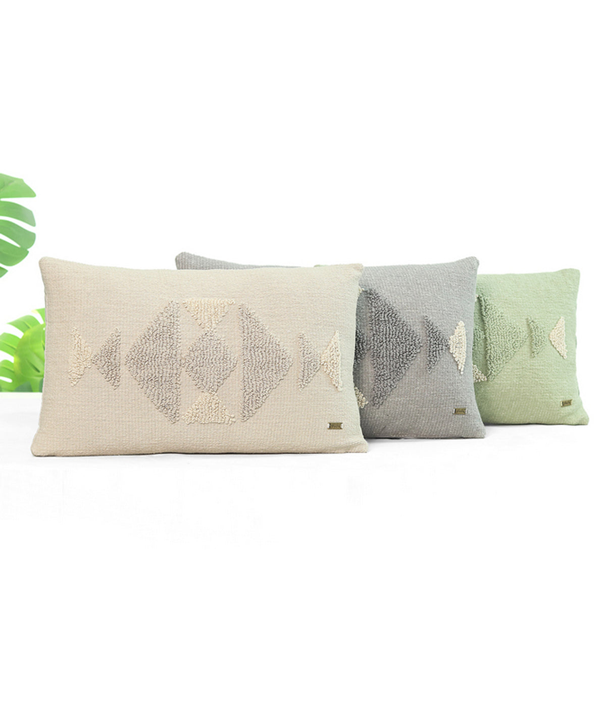 Argyle Cotton Knitted Decorative Cushion Cover (Stone & Natural)