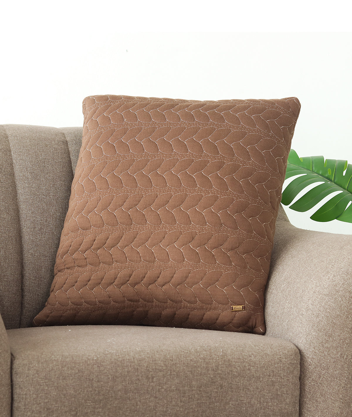 Uzoma Chestnut & Linen Cotton Knitted Quilted 20 X 20 Inches Cushion Cover