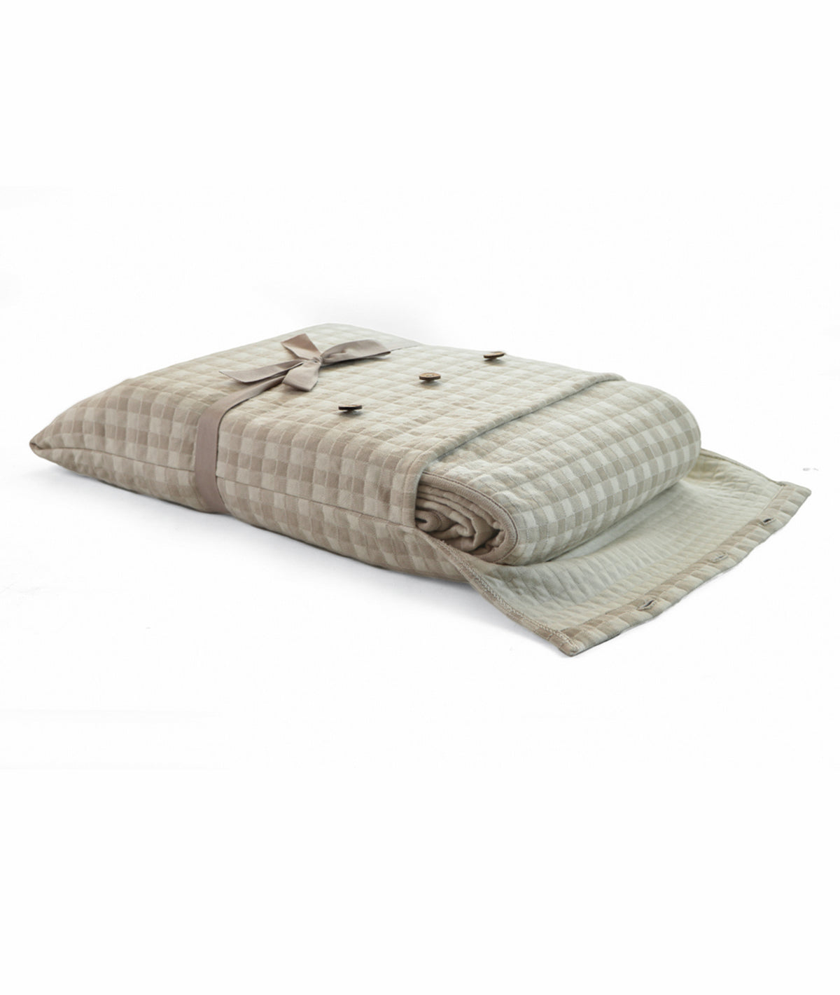 Square Cheque Pale Whisper & Natural Cotton Knitted Double Bed AC Quilted Blanket