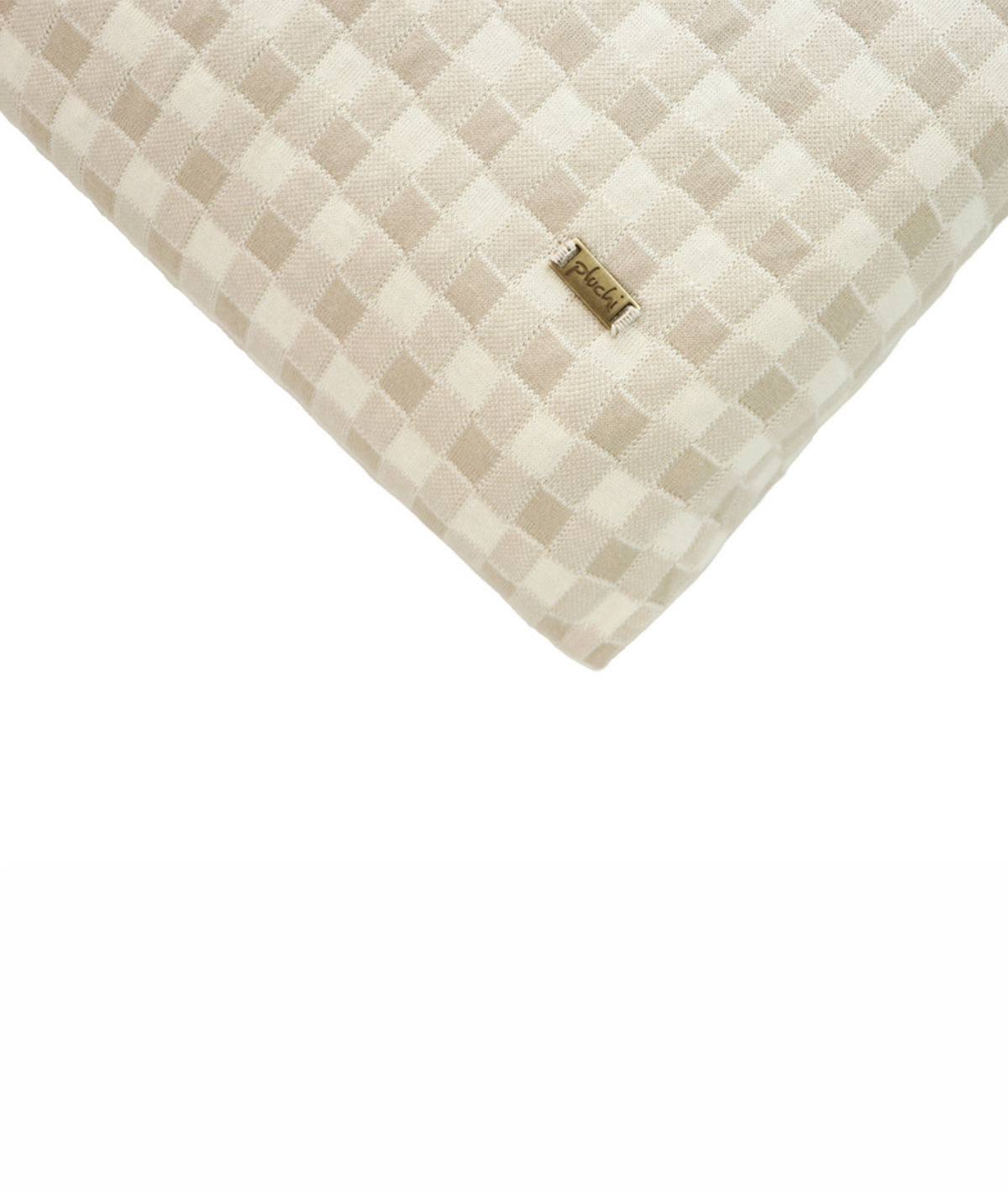 Square Cheque Pale Whisper & Natural Cotton Knitted Double Bed AC Quilted Blanket