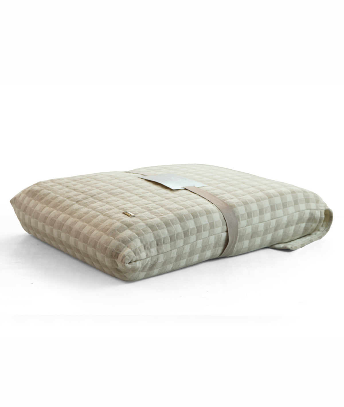 Square Cheque Pale Whisper & Natural Cotton Knitted Double Bed AC Quilted Blanket