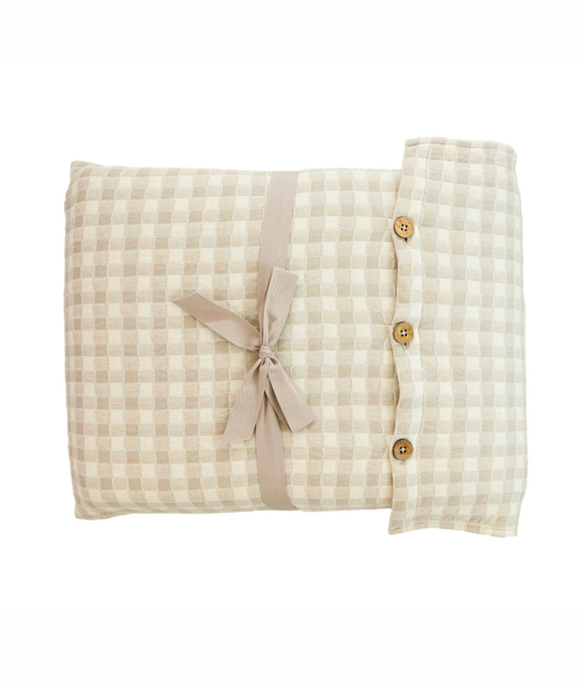 Square Cheque Pale Whisper & Natural Cotton Knitted Double Bed AC Quilted Blanket