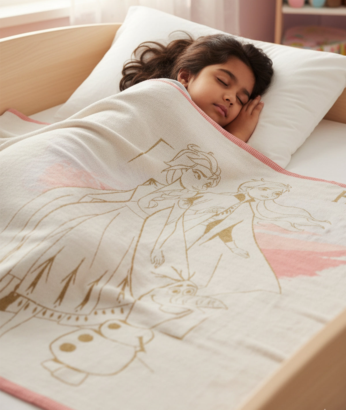 Anna Elsa Frozen Cotton Knitted Throw / Ac Blanket For Kids For Use In All Seasons