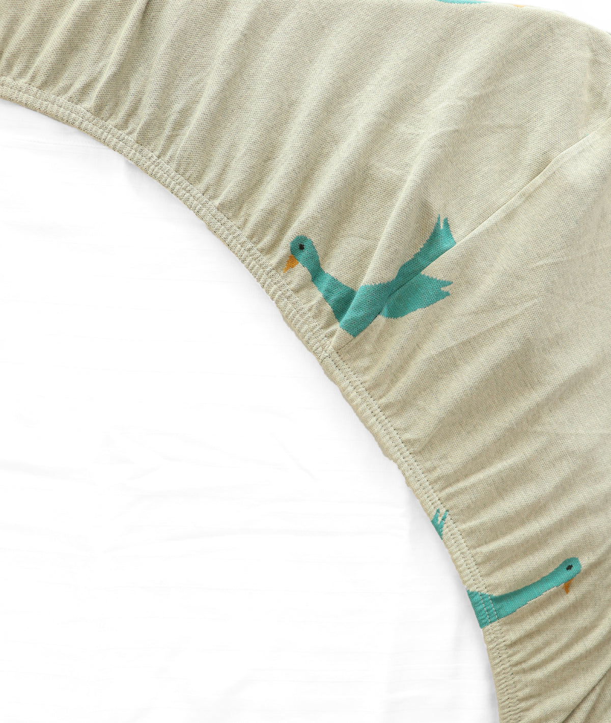 Duck Light Beige & Turquoise Cotton Knitted King Size Double Bed Fitted Sheet With 2 Pillow Covers Set