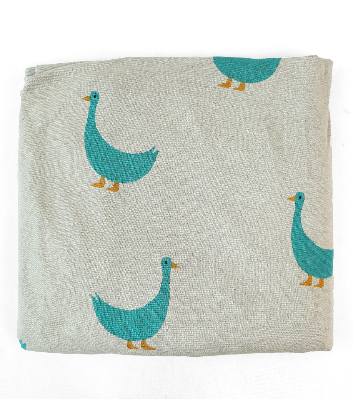 Duck Light Beige & Turquoise Cotton Knitted King Size Double Bed Fitted Sheet With 2 Pillow Covers Set