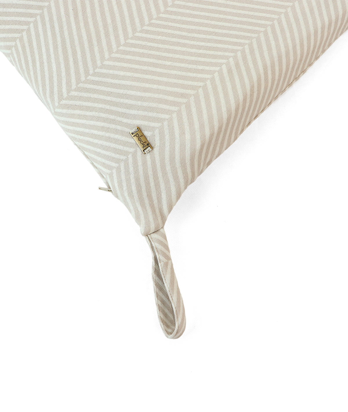 Herringbone Pale Whisper & Natural Cotton Knitted King Size Double Bed Fitted Sheet With 2 Pillow Covers Set