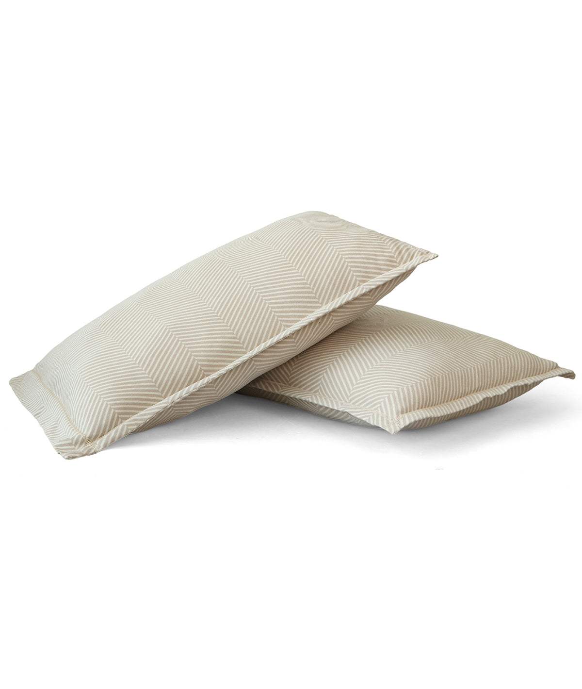 Herringbone Pale Whisper & Natural Cotton Knitted King Size Double Bed Fitted Sheet With 2 Pillow Covers Set