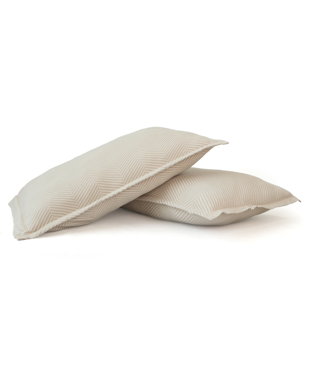 Herringbone Pale Whisper & Natural Cotton Knitted  King Size Double Bed Fitted Sheet With 2 Pillow Covers Set