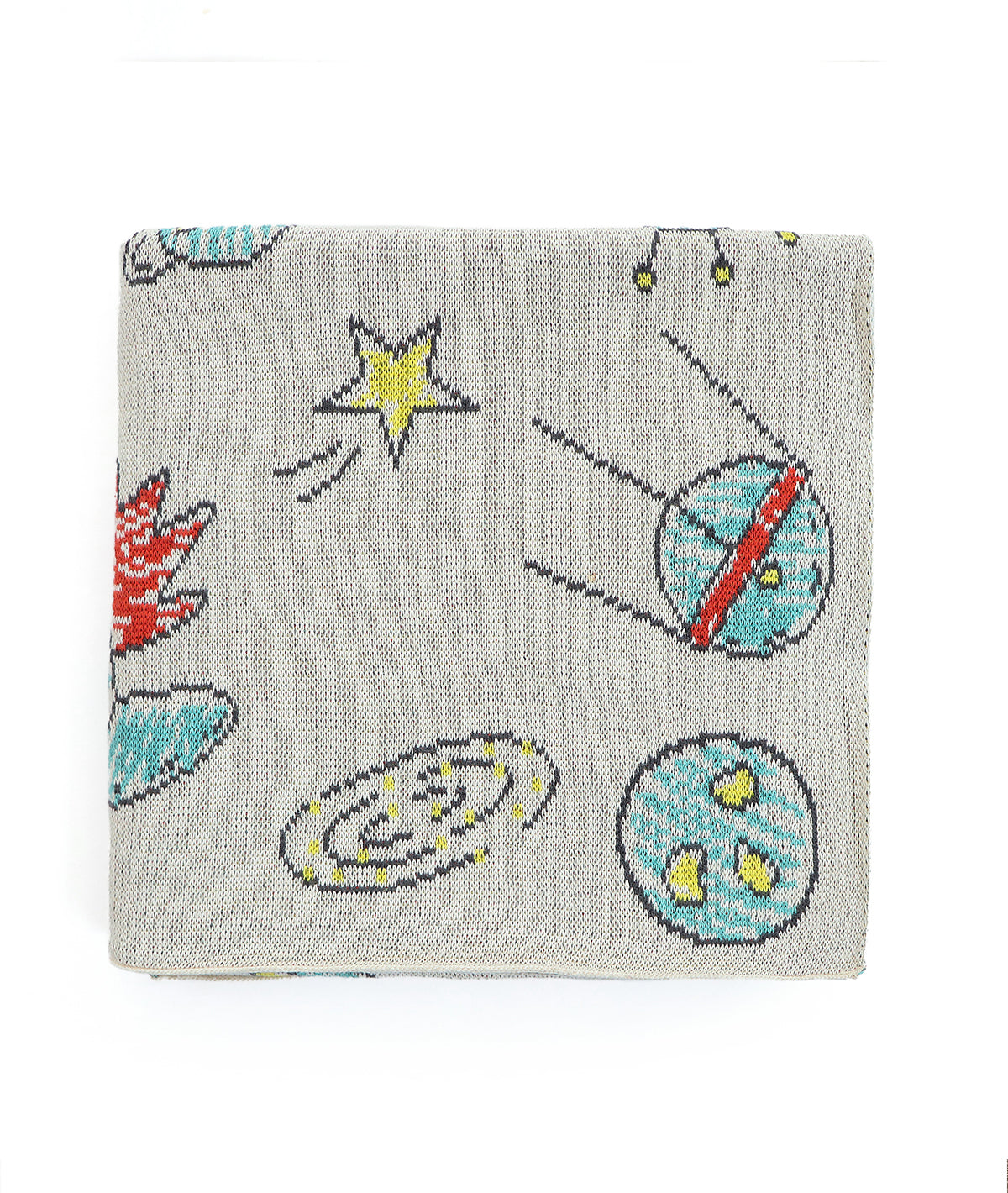 Navigating My Spaceship Multi Color Cotton Knitted AC Blanket For Kids For Use In All Seasons