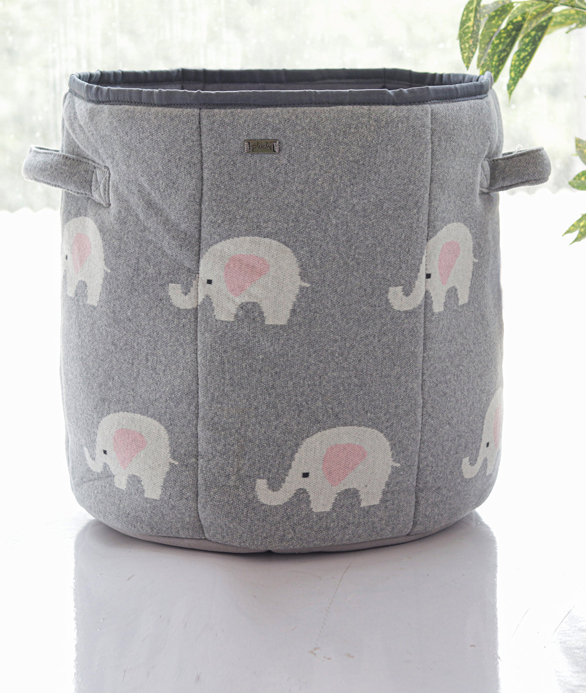 Lovely Elephant Cotton Knitted Large Kids Baskets in Pink Color For Assembling Toys and other Playing Accessories