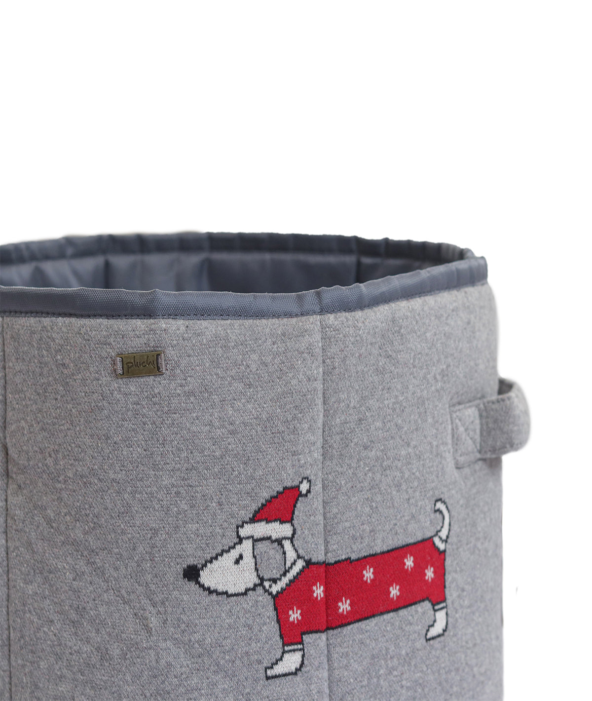 Santa Dog Cotton Knitted Large Kids Baskets in Light Grey Melange, Red & Ivory Color For Assembling Toys and other Playing Accessories