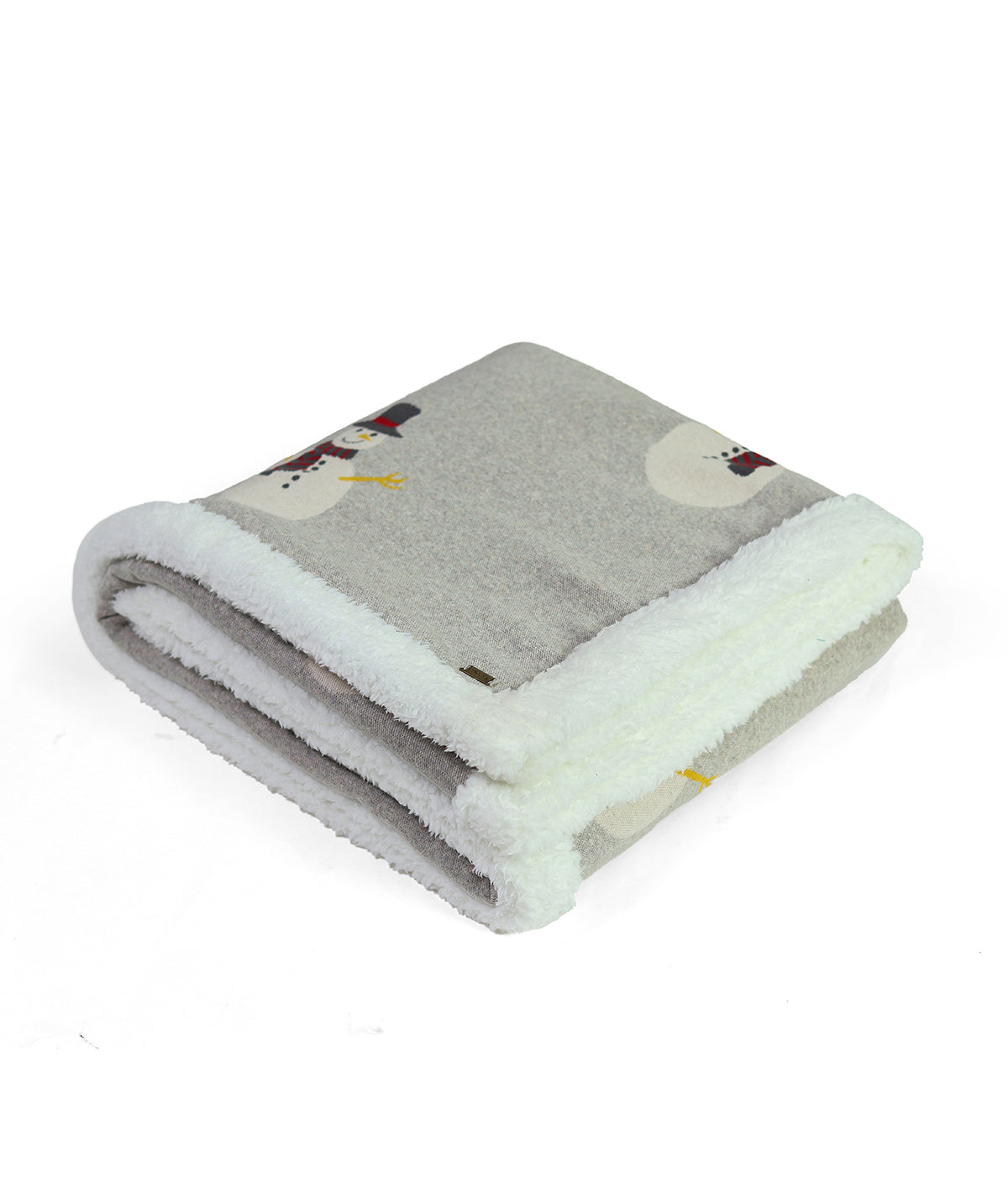 Snowman Sherpa Cotton Knitted Kids Blanket with Warm Sherpa Fabric (Vanilla Grey & Natural)